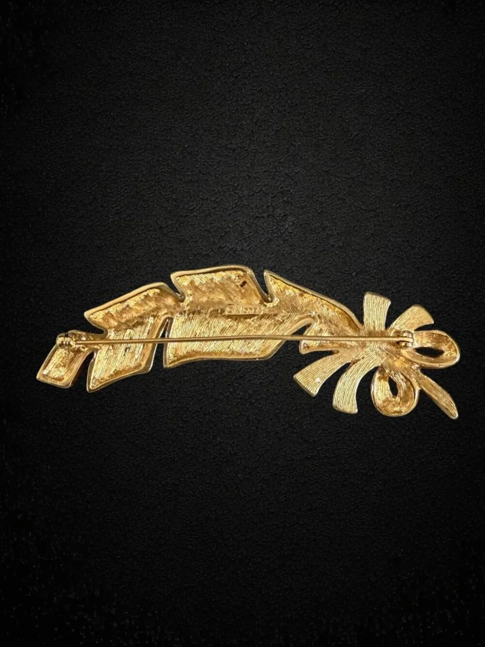 Vintage Monet Gold Leaf Brooch Rhinestone Bow Floral Pin Statement 80s Chic